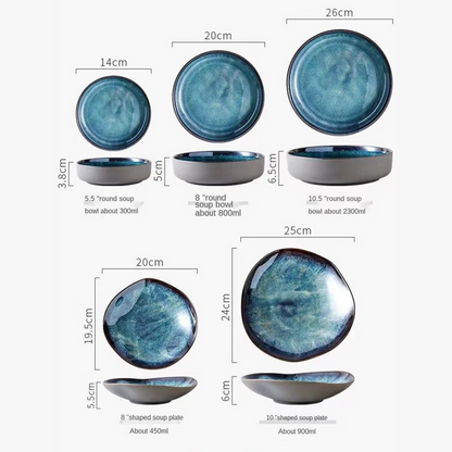Service de Table Ocean Breeze – 11 Pièces en Porcelaine Émaillée